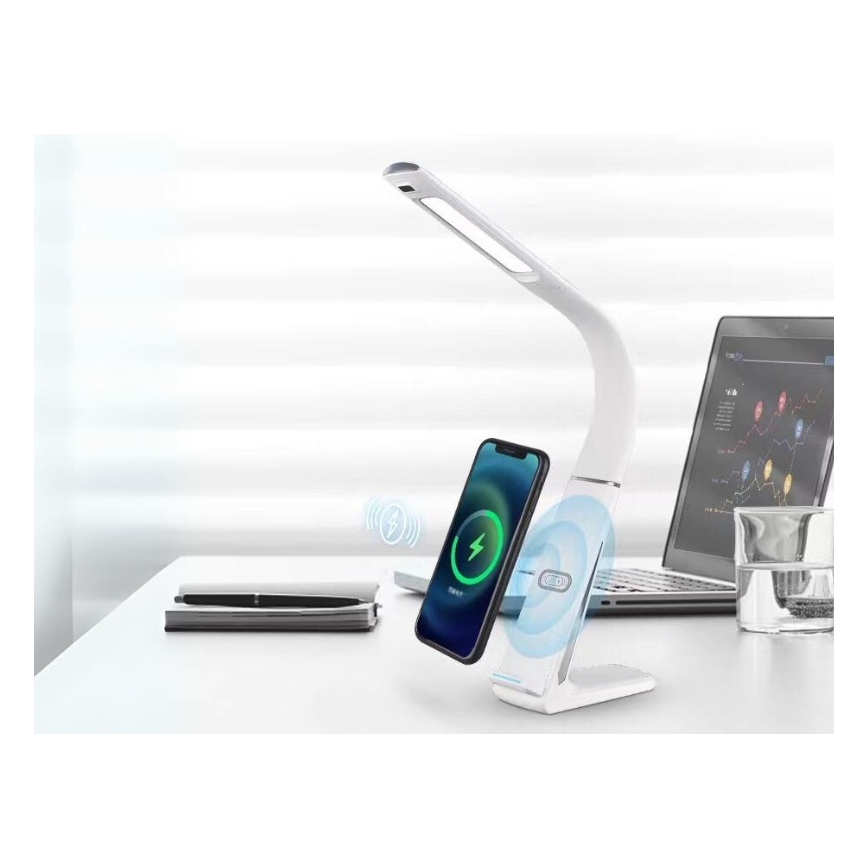 Lámpara de mesa LED regulable con cargador inalámbrico y sensor LORD EVO LED/8W/230V 3000K/4500K/6000K blanco