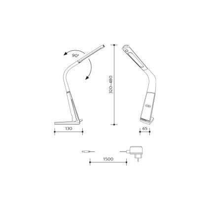 Lámpara de mesa LED regulable con cargador inalámbrico y sensor LORD EVO LED/8W/230V 3000K/4500K/6000K negro