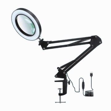 Lámpara de mesa LED regulable con lupa LED/22W/5V 4000-6000K negra