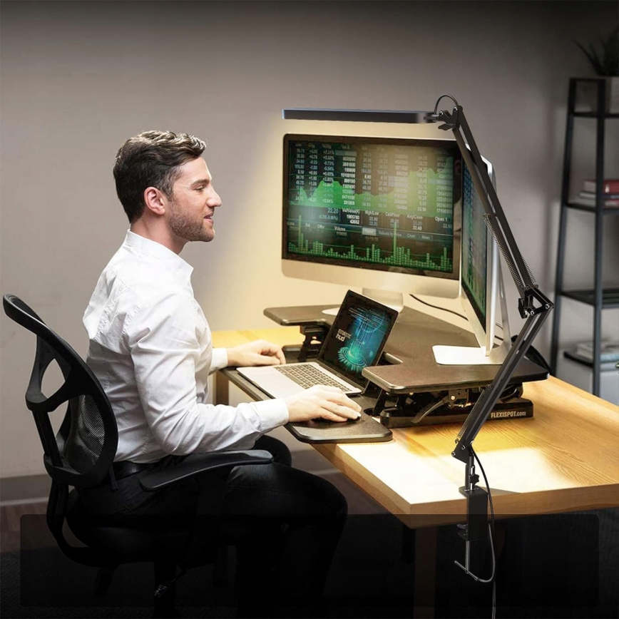 Lámpara de mesa LED flexible con pinza, regulable por toque LED/10W/5/230V 3000/4000/6000K negra