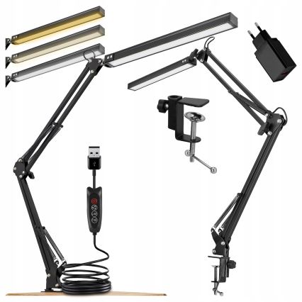 Lámpara de mesa LED flexible con pinza, regulable por toque LED/10W/5/230V 3000/4000/6000K negra