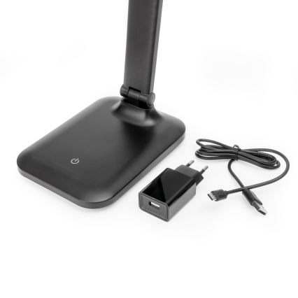 Lámpara de mesa LED regulable con puerto USB REMUS LED/5W/230V negra