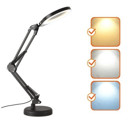 Lámpara de mesa LED regulable con una lupa 2en1 AURIQ LOUPE LED/10W/5V 3000/4000/6500K negro