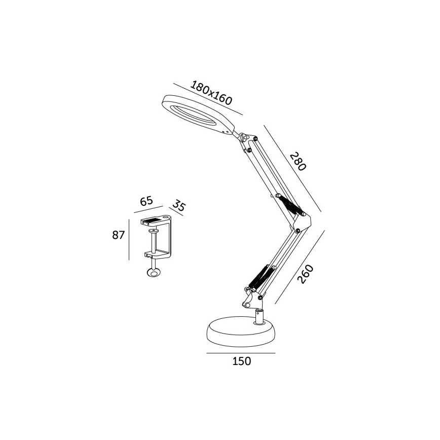 Lámpara de mesa LED regulable con una lupa 2en1 AURIQ LOUPE LED/10W/5V 3000/4000/6500K negro