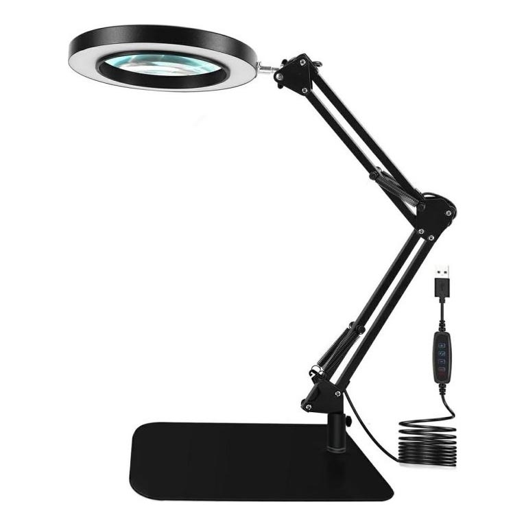 Lámpara de mesa LED regulable con una lupa LED/11W/5V 3000-6000K negro