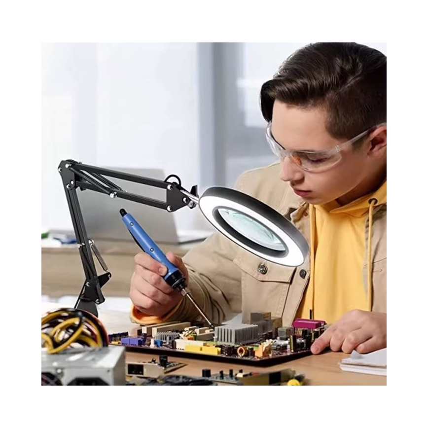 Lámpara de mesa LED regulable con una lupa LED/11W/5V 3000-6000K negro
