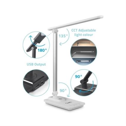 Lámpara de mesa LED regulable con USB LED/9W/230V 3000K/4000K/5500K blanco