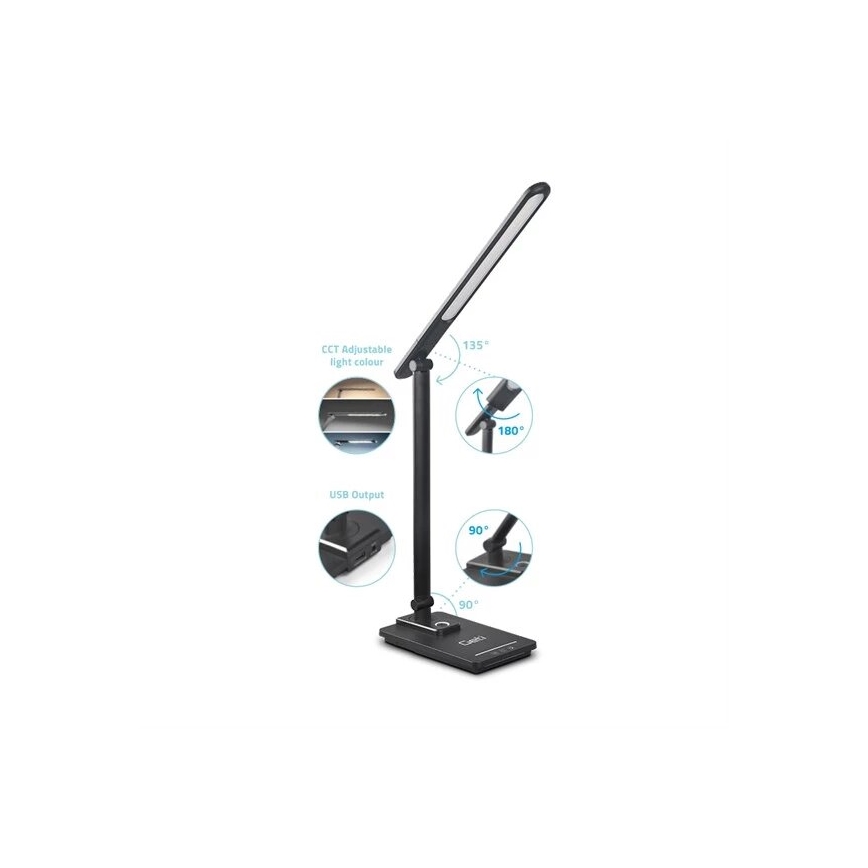 Lámpara de mesa LED regulable con USB LED/9W/230V 3000K/4000K/5500K negro