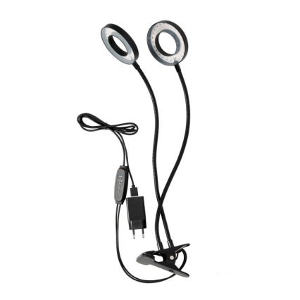 Lámpara de mesa LED regulable flexible con pinza para cultivo de plantas VITARO 2xLED/4W/230V negro
