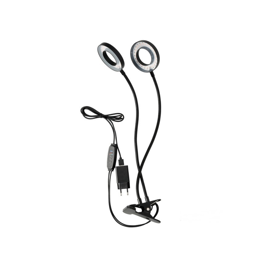 Lámpara de mesa LED regulable flexible con pinza para cultivo de plantas VITARO 2xLED/4W/230V negro