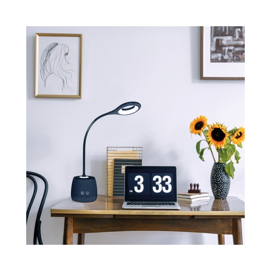 Lámpara de mesa LED regulable, flexible y recargable LUSIA LED/5W/5V 3000/4000K 1200 mAh negro