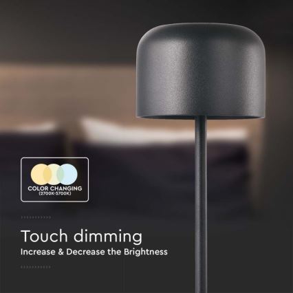 LED Lámpara de mesa táctil recargable y regulable LED/1,5W/5V 2700-5700K IP54 2200 mAh negro