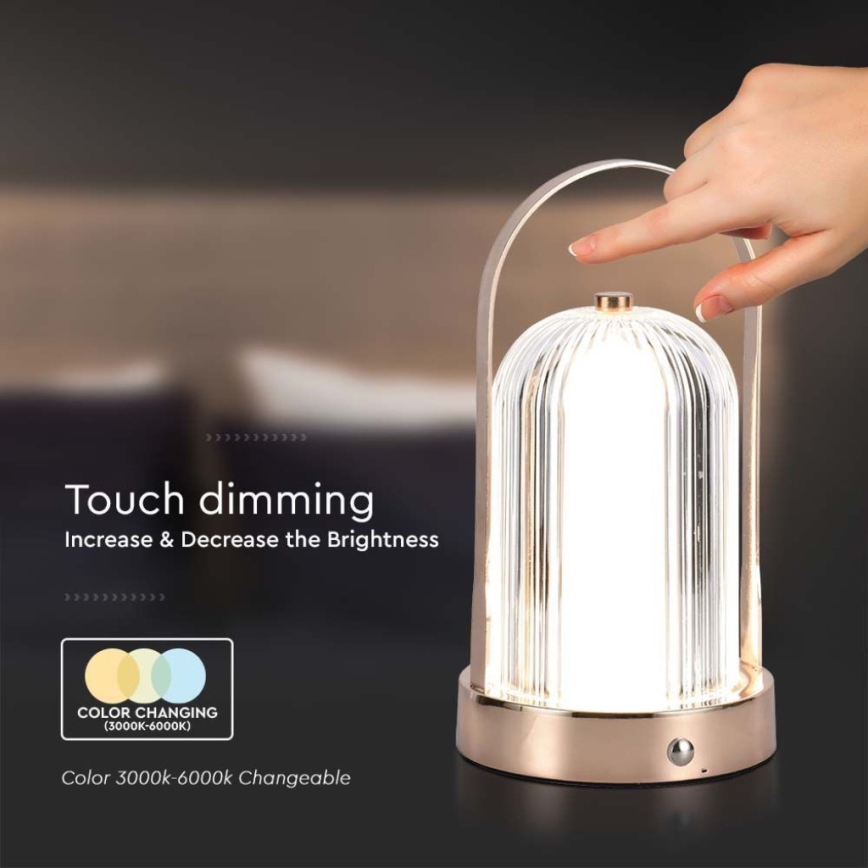 LED Lámpara de mesa táctil recargable y regulable LED/1W/5V 3000-6000K 1800 mAh cobre