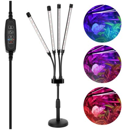 Lámpara de mesa LED regulable y flexible para cultivo de plantas VITARO 4xLED/10W/230V negra