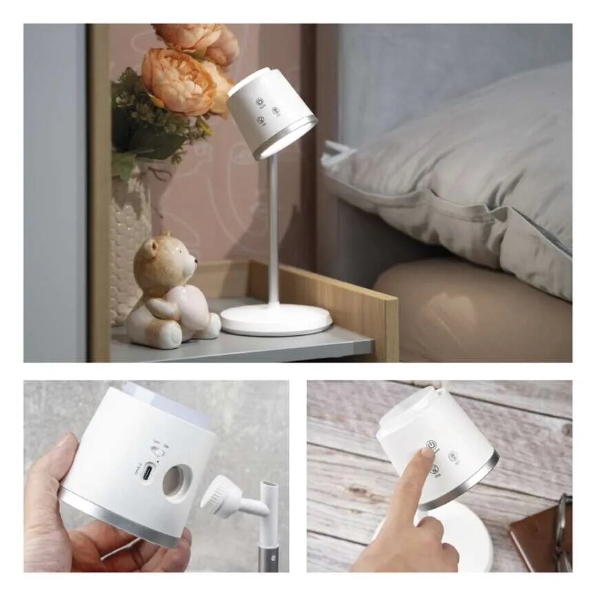 Lámpara de mesa LED regulable y recargable 4en1 LED/6W/3,7V 3000K/4000K/6500K 1500mAh blanco