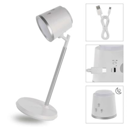 Lámpara de mesa LED regulable y recargable 4en1 LED/6W/3,7V 3000K/4000K/6500K 1500mAh blanco