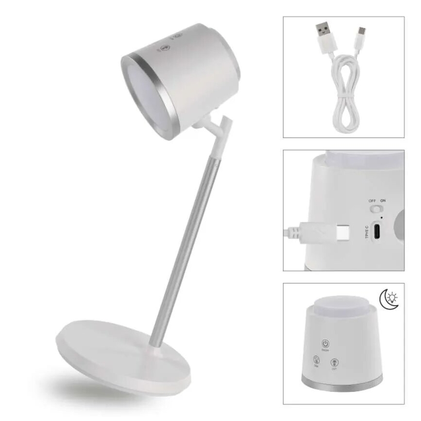 Lámpara de mesa LED regulable y recargable 4en1 LED/6W/3,7V 3000K/4000K/6500K 1500mAh blanco