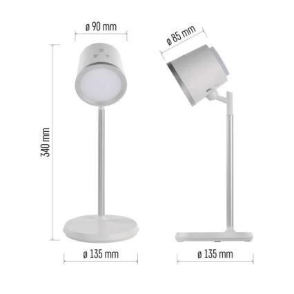 Lámpara de mesa LED regulable y recargable 4en1 LED/6W/3,7V 3000K/4000K/6500K 1500mAh blanco