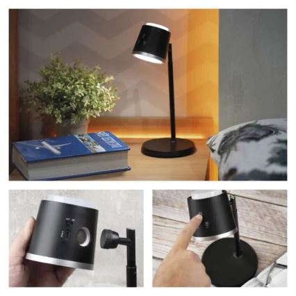 Lámpara de mesa LED regulable y recargable 4en1 LED/6W/3,7V 3000K/4000K/6500K 1500mAh negro