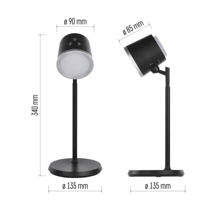 Lámpara de mesa LED regulable y recargable 4en1 LED/6W/3,7V 3000K/4000K/6500K 1500mAh negro