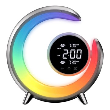 Lámpara de mesa LED RGBW regulable con despertador LED/20W/5V USB plateada