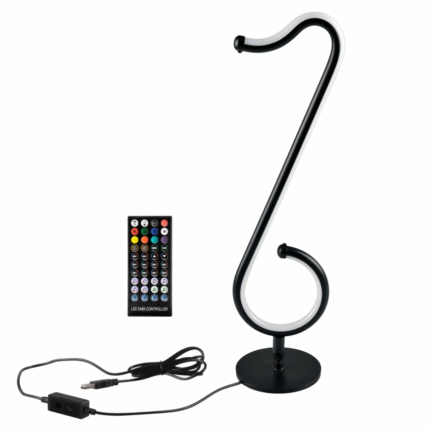 LED RGBW Lámpara de mesa regulable NUTKA LED/15W/5V negro + control remoto