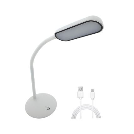 Lámpara de mesa flexible LED regulable táctil LED/6W/5V USB 1200 mAh blanca