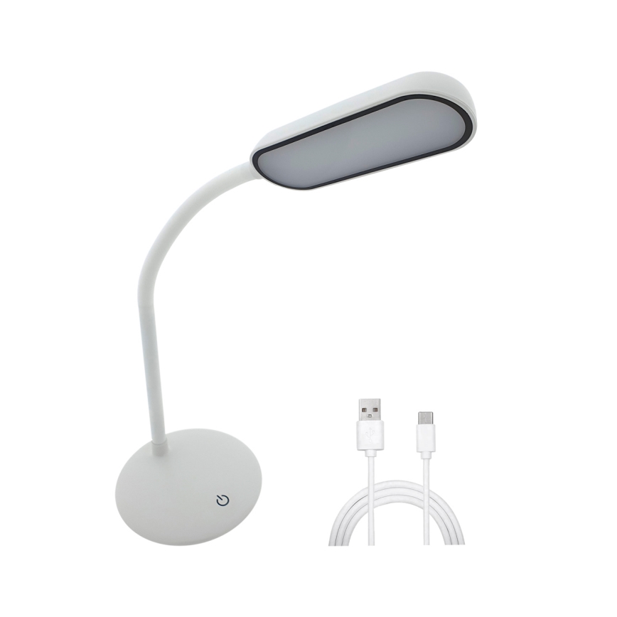 Lámpara de mesa flexible LED regulable táctil LED/6W/5V USB 1200 mAh blanca