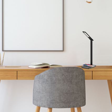 Lámpara de mesa LED táctil regulable con carga inalámbrica LED/4W/5V 3000-6500K USB negra