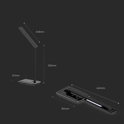 Lámpara de mesa LED táctil regulable con carga inalámbrica LED/4W/5V 3000-6500K USB negra
