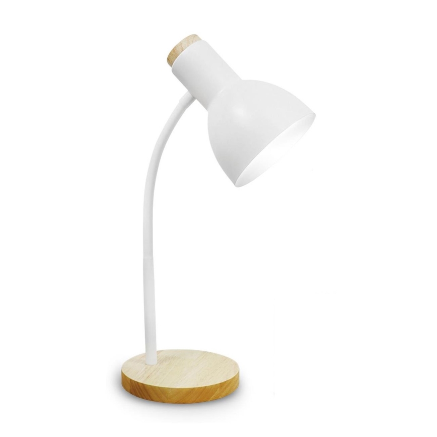 Lámpara de mesa MARMA 1xE27/40W/230V blanca/madera de caucho