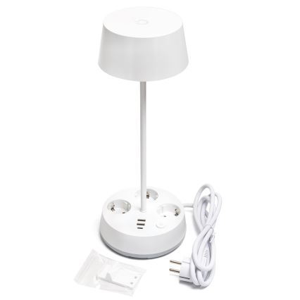 Aigostar - Lámpara de mesa regulable LED con enchufes y USB LED/4,6W/230V 3000/4000/6500K blanca