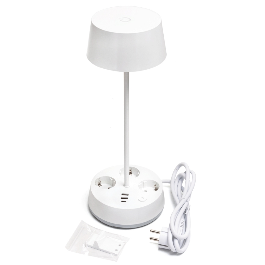 Aigostar - Lámpara de mesa regulable LED con enchufes y USB LED/4,6W/230V 3000/4000/6500K blanca