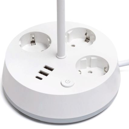 Aigostar - Lámpara de mesa regulable LED con enchufes y USB LED/4,6W/230V 3000/4000/6500K blanca