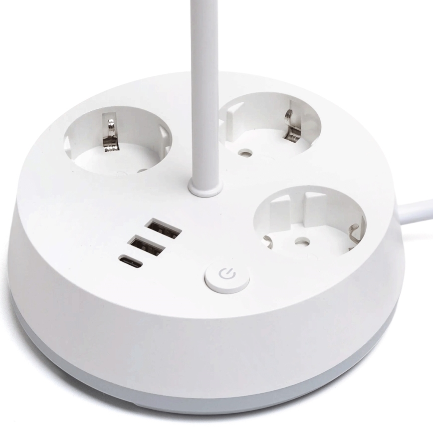 Aigostar - Lámpara de mesa regulable LED con enchufes y USB LED/4,6W/230V 3000/4000/6500K blanca