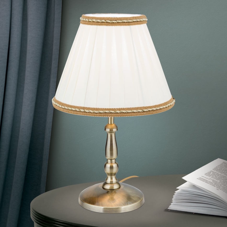 Lámpara de mesa TONIA 1xE27/60W/230V diá. 25 cm blanco/bronce