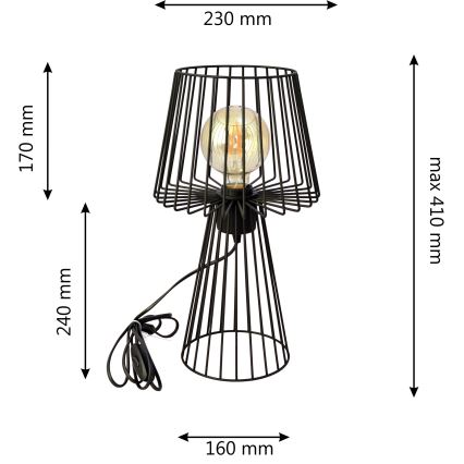 Lámpara de mesa TORRI 1xE27/15W/230V negro