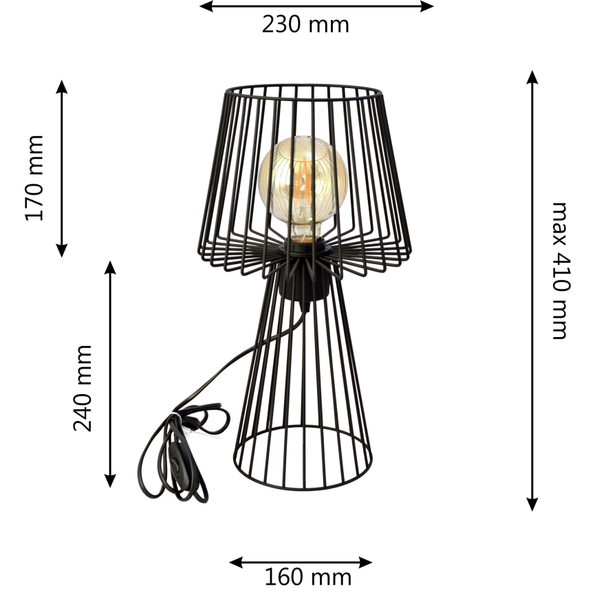 Lámpara de mesa TORRI 1xE27/15W/230V negro