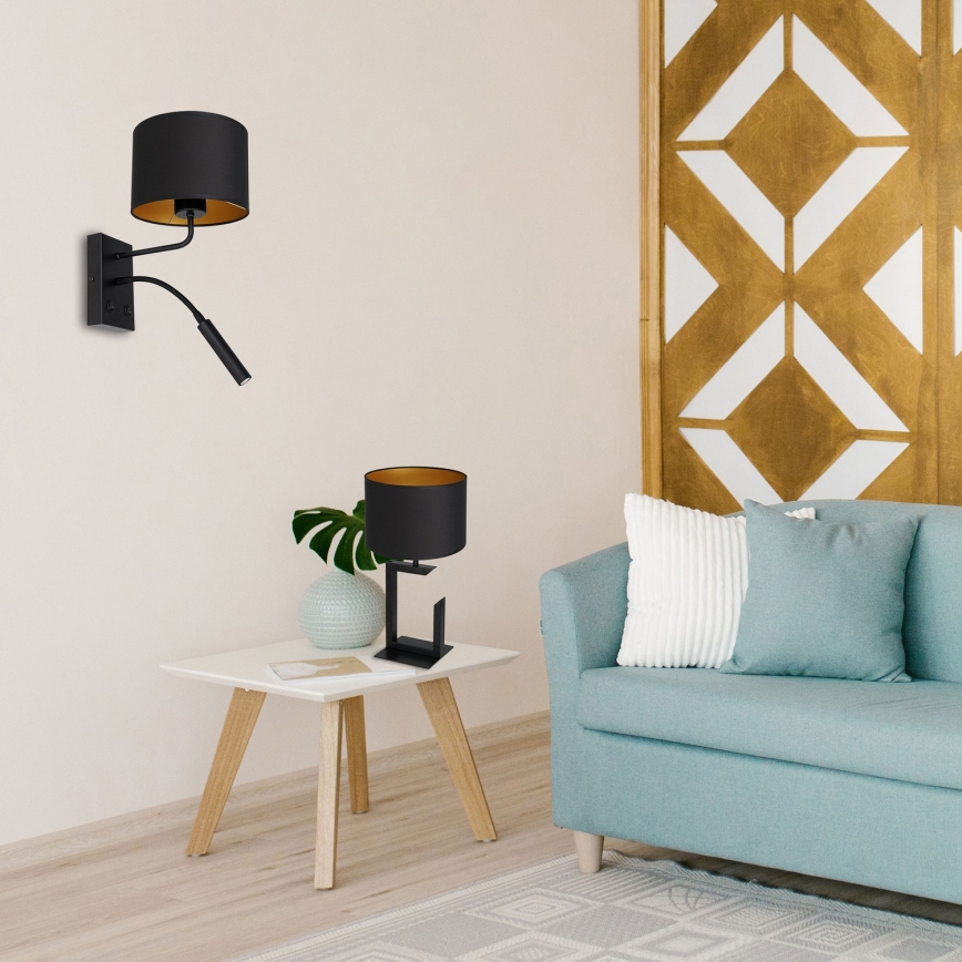 Lámpara de pared ARDEN 1xE27/60W/230V + 1xG9/8W negra/dorada