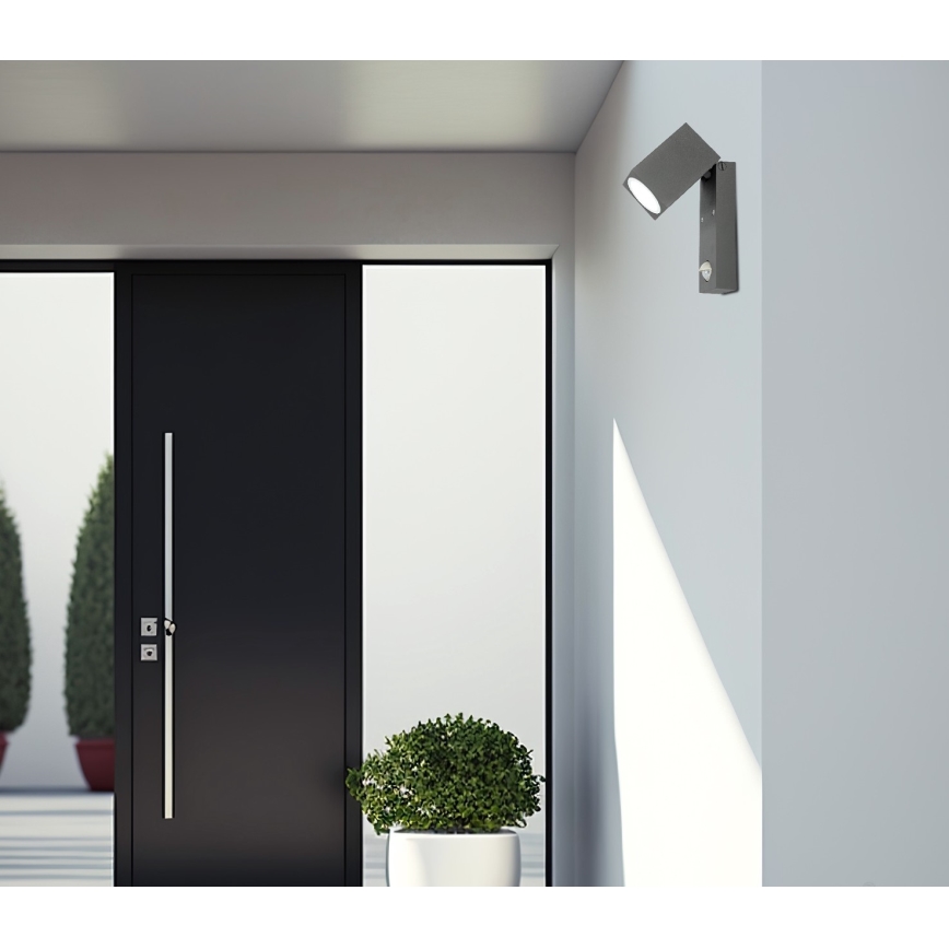 Lámpara de pared exterior con sensor QUAZAR 1xGU10/35W/230V IP44 gris