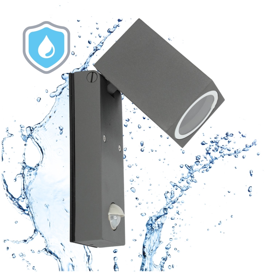 Lámpara de pared exterior con sensor QUAZAR 1xGU10/35W/230V IP44 gris