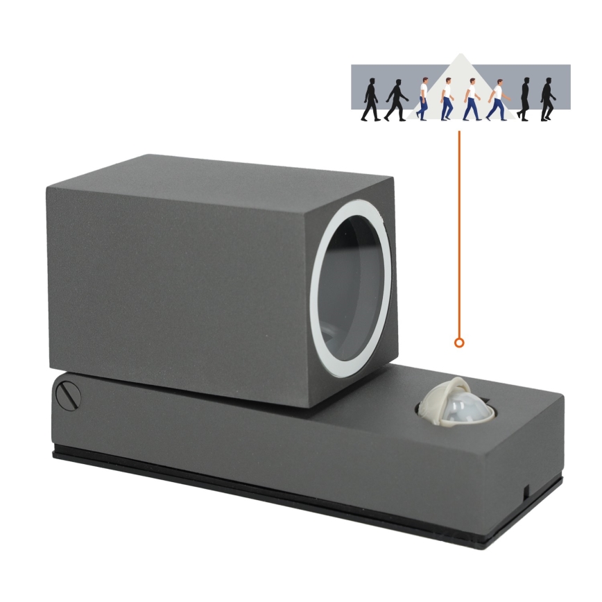 Lámpara de pared exterior con sensor QUAZAR 1xGU10/35W/230V IP44 gris