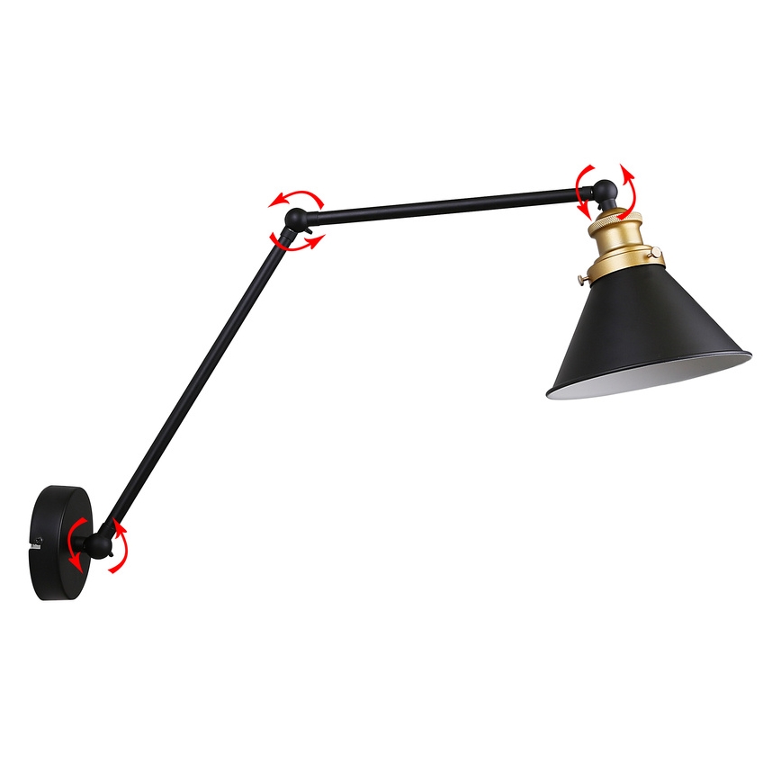 Lámpara de pared FUNDO 1xE27/40W/230V negra/dorada
