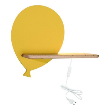Lámpara de pared infantil LED con estante BALLOON LED/4W/230V amarillo/madera,