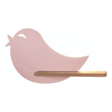 Lámpara de pared infantil LED con estante BIRD LED/5W/230V rosa/madera,
