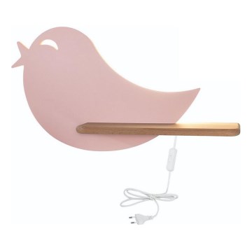 Lámpara de pared infantil LED con estante BIRD LED/5W/230V rosa/madera,