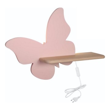 Lámpara de pared infantil LED con estante BUTTERFLY LED/5W/230V rosa/madera,
