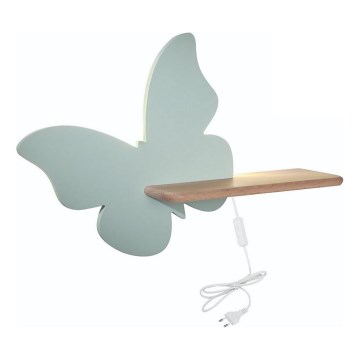 Lámpara de pared infantil LED con estante BUTTERFLY LED/5W/230V verde/madera,