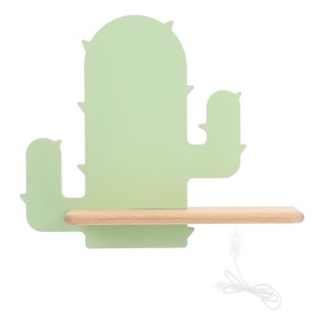 Lámpara de pared infantil LED con estante CACTUS LED/4W/230V verde/madera,