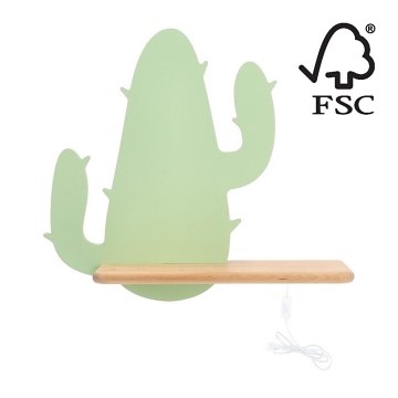 Lámpara de pared infantil LED con estante CACTUS LED/4W/230V verde/madera,